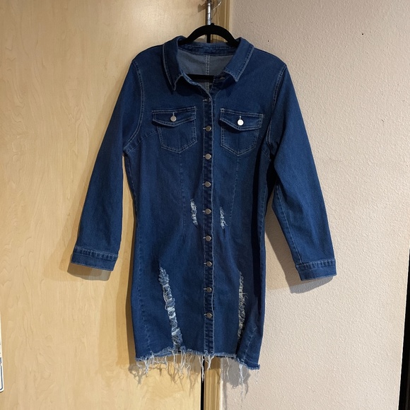 SHEIN Dresses & Skirts - Women 2XL SHEIN Sexy!!! Bodycon Distressed Denim Dress New Condition - Gorgeous!